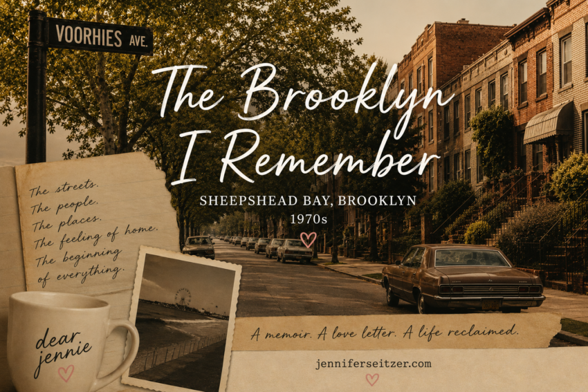 AI-generated nostalgic illustration of Voorhies Ave in Sheepshead Bay, Brookly, inspired by childhood memories of old Brooklyn neighborhood life.